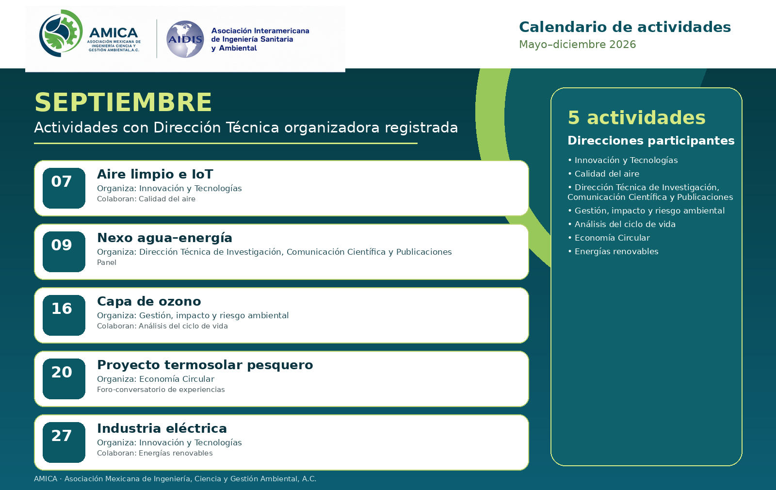 Calendario AMICA Septiembre 2026